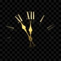 Happy New year 2020. Gold clock, arrows, isolated black transparent background. Golden design holiday banner, Christmas Royalty Free Stock Photo