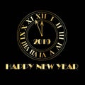 Happy new year 2019 with gold clock art deco graphic Royalty Free Stock Photo