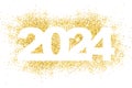 Happy New Year 2024. Gold dust in numbers. Bright sparkles.