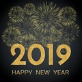 2019 Happy New Year. Gold fireworks on dark background. New Year Royalty Free Stock Photo