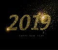 Happy New Year 2019 gold glitter dust holiday card