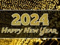 Happy New Year - 2024 Gold Glitter Letter On Shiny Golden Lights Background.