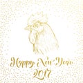 Happy New Year 2017. Gold glitter Rooster