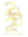 2020 Happy new year. Gold linear numbers. Design of greeting card. Vector illustration