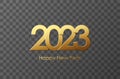 2023 Happy New Year gold logo text design on transporent background