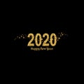 Happy New Year gold number 2020. Bright golden design with sparkle and golden stars. Holiday glitter typography for Royalty Free Stock Photo