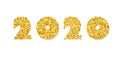 Happy New Year gold number 2020. Bright golden design with sparkle, isolated white background. Holiday glitter Royalty Free Stock Photo