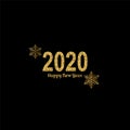 Happy New Year gold number 2020. Bright golden design with sparkle and golden snowflakes. Holiday glitter typography for Royalty Free Stock Photo
