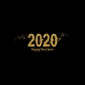 Happy New Year gold number 2020. Bright golden design with sparkle and golden stars. Holiday glitter typography for Royalty Free Stock Photo