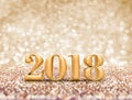 Happy new year 2018 year gold number 3d rendering at sparkli Royalty Free Stock Photo