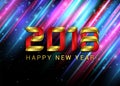 Happy New Year 2018 Gold numbers on the black Background with Colorful Lights Line. Vector illustration for Greeting