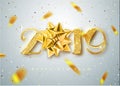 2019 Happy new year. Gold Numbers Design of greeting card of Falling Shiny Confetti. Gold Shining Pattern. Happy New Royalty Free Stock Photo