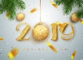 2019 Happy new year. Gold Numbers Design of greeting card of Falling Shiny Confetti. Gold Shining Pattern. Happy New Royalty Free Stock Photo