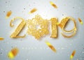 2019 Happy new year. Gold Numbers Design of greeting card of Falling Shiny Confetti. Gold Shining Pattern. Happy New Royalty Free Stock Photo