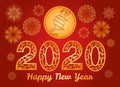 2020 happy new year! Gold paper cut rat and 2020 Numbers on red background. Chinese new year symbol. Zodiac sign rat. Royalty Free Stock Photo