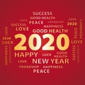 2020 Happy New Year gold and red greeting card.