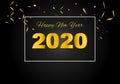 Happy New Year 2020. Gold Text On Black Background