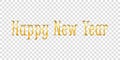 Happy New Year gold text decoration. Bright golden texture lettering, isolated white transparent background. Design Royalty Free Stock Photo