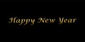 Happy New Year gold text decoration. Bright golden texture lettering with sparkle, isolated black background. Design Royalty Free Stock Photo