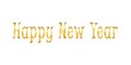 Happy New Year gold text decoration. Bright golden texture lettering with sparkle, isolated white background. Design Royalty Free Stock Photo