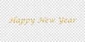Happy New Year gold text decoration. Bright golden texture lettering with sparkle, isolated white background. Design Royalty Free Stock Photo