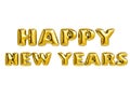 Happy New Year gold text , golden foil balloons typography, 3d rendering isolated on white background. Clipping path Royalty Free Stock Photo