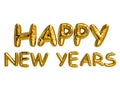 Happy New Year gold text , golden foil balloons typography, 3d rendering isolated on white background. Clipping path Royalty Free Stock Photo