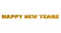 Happy New Year gold text , golden foil balloons typography, 3d rendering isolated on white background. Clipping path Royalty Free Stock Photo