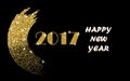 2017 Happy New Year Gold Vector Design with Glitter Stroke Brush on a Black Background. Golden Glitter New Year Poster. Royalty Free Stock Photo
