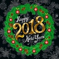 Happy New Year 2018 gold Vintage black snowflakes Background With Typography White card with Christmas wreath. Vector illustration Royalty Free Stock Photo