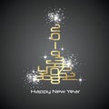 2019 Happy New Year gold white sparkle firework Christmas tree black background Royalty Free Stock Photo