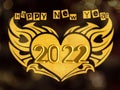 Happy New Year 2022 With Golden Abstract Heart And Golden Typography Text. Royalty Free Stock Photo