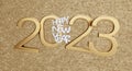 Happy new year 2023 golden background bold letters 3d-illustration