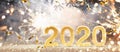 Happy New Year 2020. Golden Background With Confetti