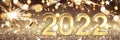 Happy New Year 2022. Golden Background with Confetti