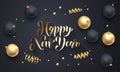 Happy New Year golden decoration, hand drawn gold calligraphy font for greeting card black background. Vector Christmas or Xmas go Royalty Free Stock Photo