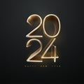 Happy New Year 2024. Golden extruded 3d numbers
