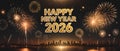 HAPPY NEW YEAR 2026 Golden firework fireworks pyrotechnics on dark night sky Royalty Free Stock Photo