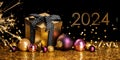 Happy New Year 2024! Golden Gift Box