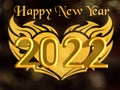 Happy New Year 2022 With Golden Glitter Heart And Golden Typography Text. Royalty Free Stock Photo