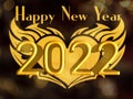 Happy New Year 2022 With Golden Glitter Heart And Golden Typography Text. Royalty Free Stock Photo