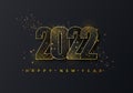 Happy new year 2022 golden halftone shining numbers on a black background. Party poster, banner or invitation gold Royalty Free Stock Photo