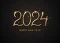 2024 happy new year. Golden handwritten numerals