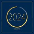2024 happy new year golden loading progress bar isolated on blue background Royalty Free Stock Photo