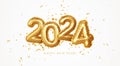 Happy New Year 2024 golden number balloons gift. Calendar header, greetings, Happy New Year 2024 greeting cards. 3d