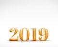 2019 happy new year golden number 3d rendering on white studio