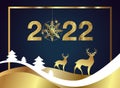 Happy New Year 2022. Golden numbers with Christmas decoration. Holiday greeting card design. Royalty Free Stock Photo