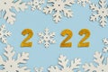 Happy new year 2022. Golden Numbers 2022 with snowflakes.New Years Eve celebration concept background Royalty Free Stock Photo