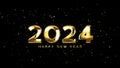 Happy New Year 2024 golden particle bokeh black background new year concept.