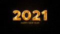 Happy New Year 2021 golden particles bokeh black background new year concept. Royalty Free Stock Photo